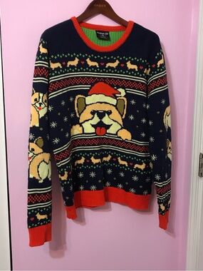 Geeknet Corgi Dog Christmas Men's Sweater Size XL